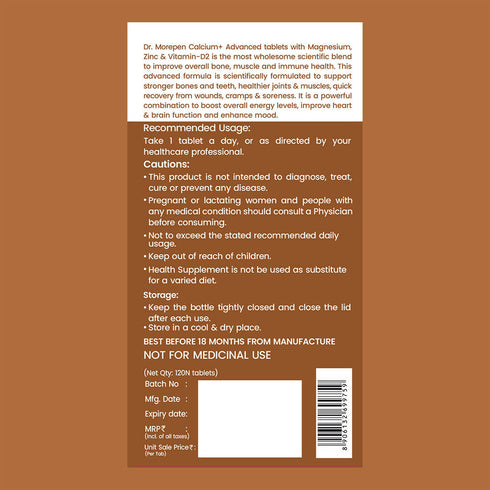 Dr. Morepen Calcium+ Advanced Tablets with Vitamin | D2 Magnesium & Zinc